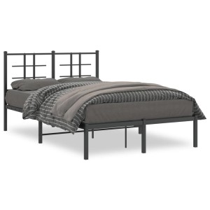 Schwarzes Metall Bettgestell 120x190 cm mit Kopfteil für Schlafzimmer.