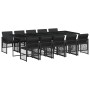 Schwarze 11-tlg. Garten-Essgruppe aus Polyrattan mit Tisch, 10 Stühlen und Kissen.