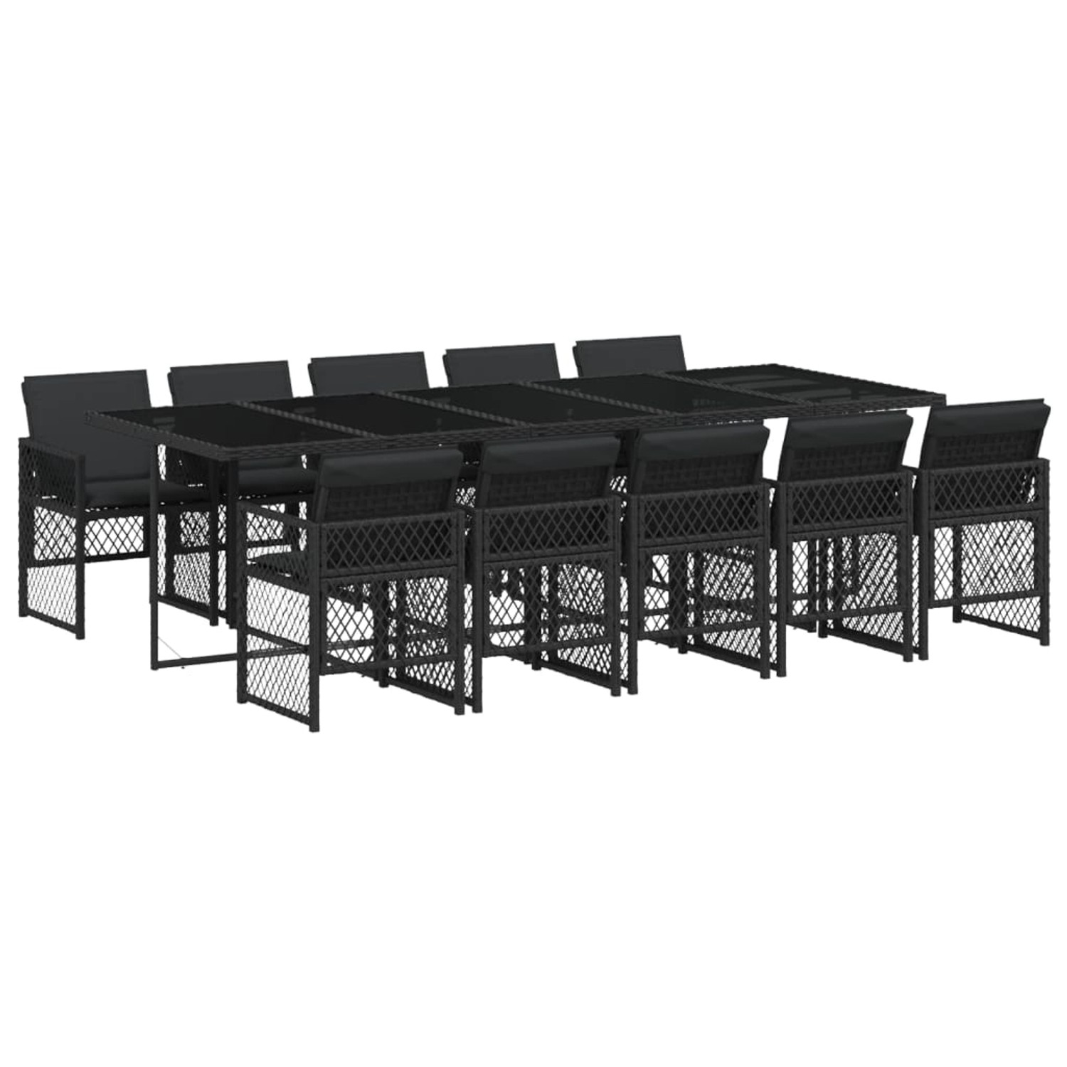 vidaXL 11-tlg Garten-Essgruppe mit Kissen Schwarz Poly Rattan Modell 60