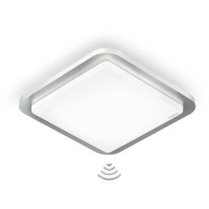 Steinel LED-Deckenleuchte RS LED D2 S Edelstahl mit Bewegungsmelder, quadratisch.