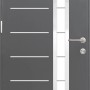 Anthrazitfarbene Splendoor Sicherheits-Haustür Berlin Prime RC2 mit Glaseinsatz und Edelstahl-Applikationen.
