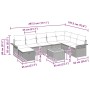 vidaXL Gartenmöbel Set, 9-teilig, schwarz, Poly Rattan, mit Maßen der Einzelteile.