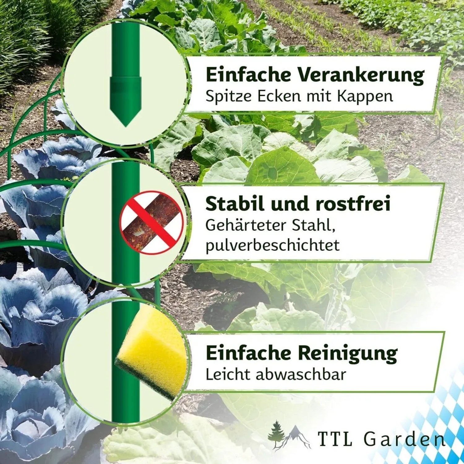 TTL GARDEN Pflanztunnel Set: 12 Bögen, 36 Clips, PE Folie. Frühbeet für Gemüse-, Hoch-, Kräuter- und Gartenbeete.