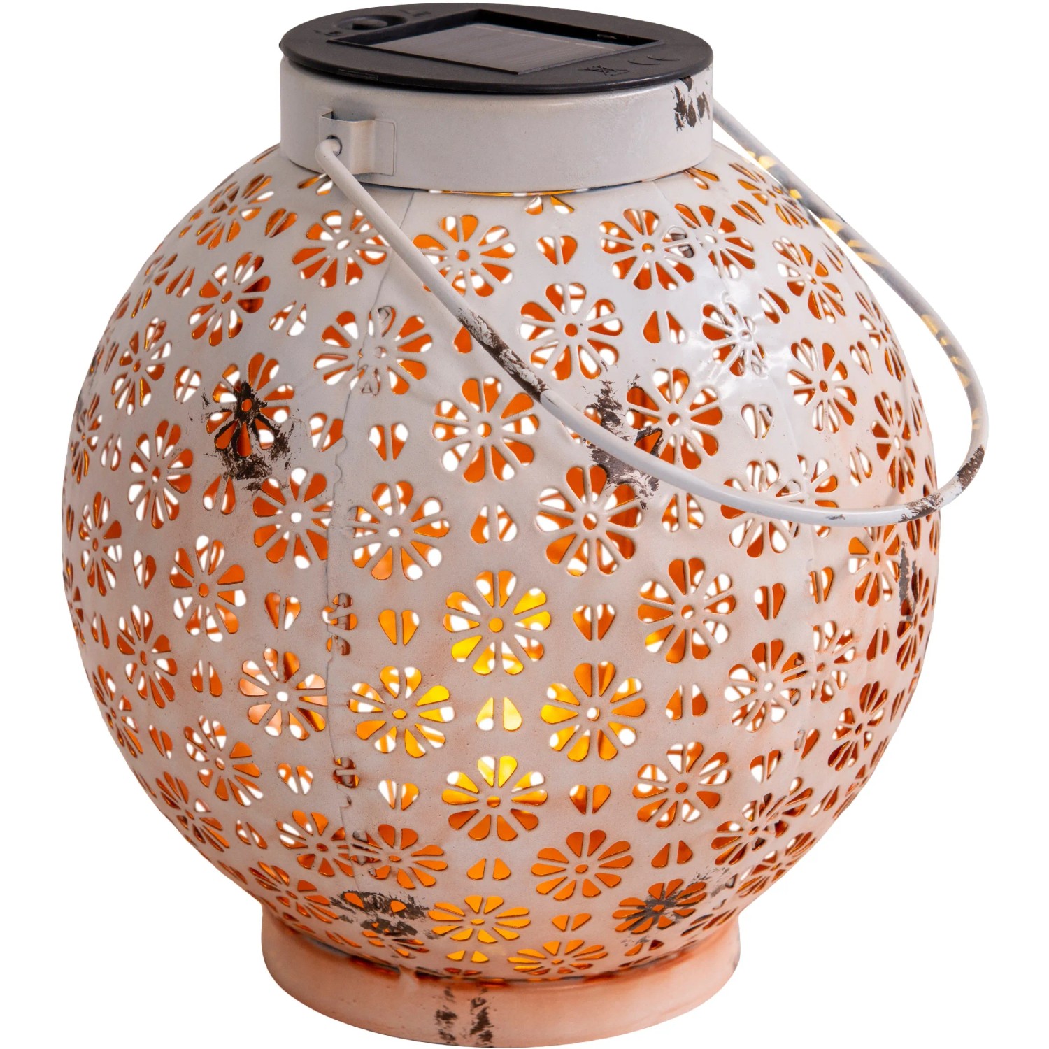2er Set: Weiße Näve LED Solar Deko-Leuchte, 18cm, mit Blumenmuster für Garten & Tisch.
