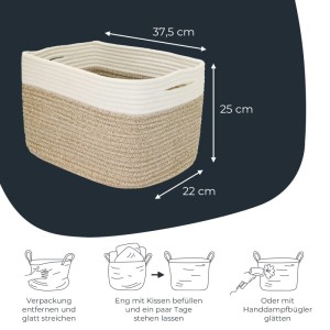 HMF 39010-37CM-80 Aufbewahrungskorb Versteckten Griffen 3er Set Korb Baumwolle 37 x 25 x 22 cm Weiß-Braun