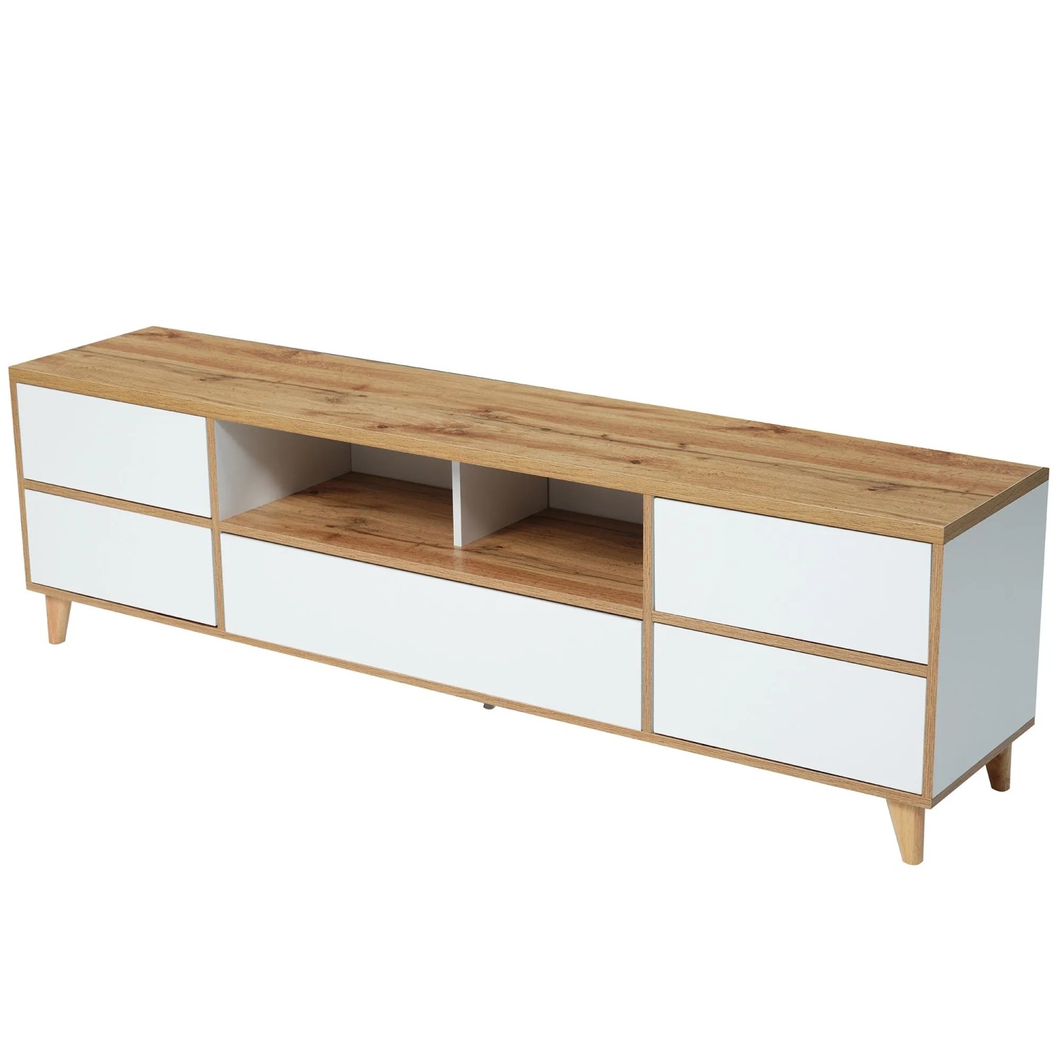 okwish TV Schrank mit Türen und Fächern im Landhausstil 175x37x51cm Weiß Natur