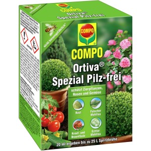 Compo Ortiva Spezial Pilz-frei, 20ml Packung zur Bekämpfung von Pilzkrankheiten an Rosen und Zierpflanzen.