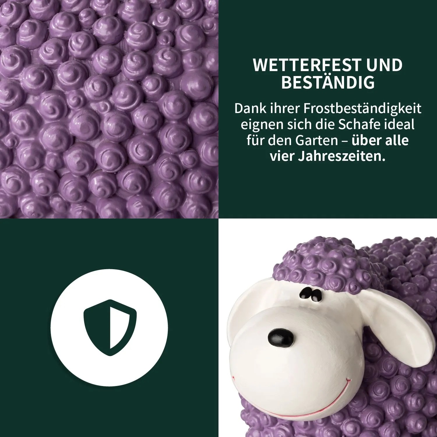 Buntes Mini Schaf, Gartenfigur in Pastell-Violett, wetterfest und frostbeständig.