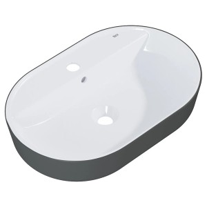 Roca Aufsatzwaschbecken Domus Oval, 55 cm, anthrazit matt/weiß glänzend, mit Hahnloch und Überlauf.