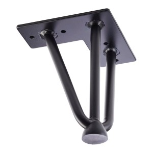 Schwarzes SOTECH Haarnadelbein aus Stahl, 150 mm hoch, mit drei Streben und Bodenschutz. Perfektes Möbelbein.