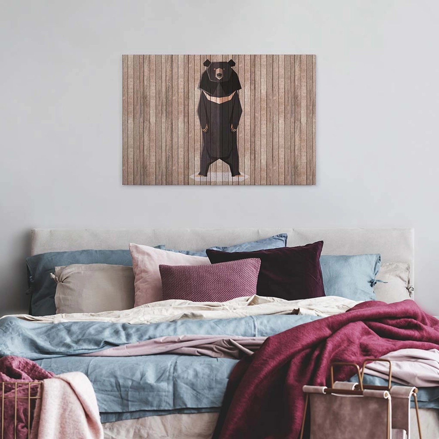 Bricoflor Tier Leinwand Bild In Holzoptik Braunes Wandbild Mit Bär Für Wohnzimmer Und Esszimmer Canvas Holzbild Im Querf