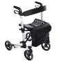Ridder Rollator Premium, silberfarbenes Gestell mit schwarzer Sitzfläche und Tasche.
