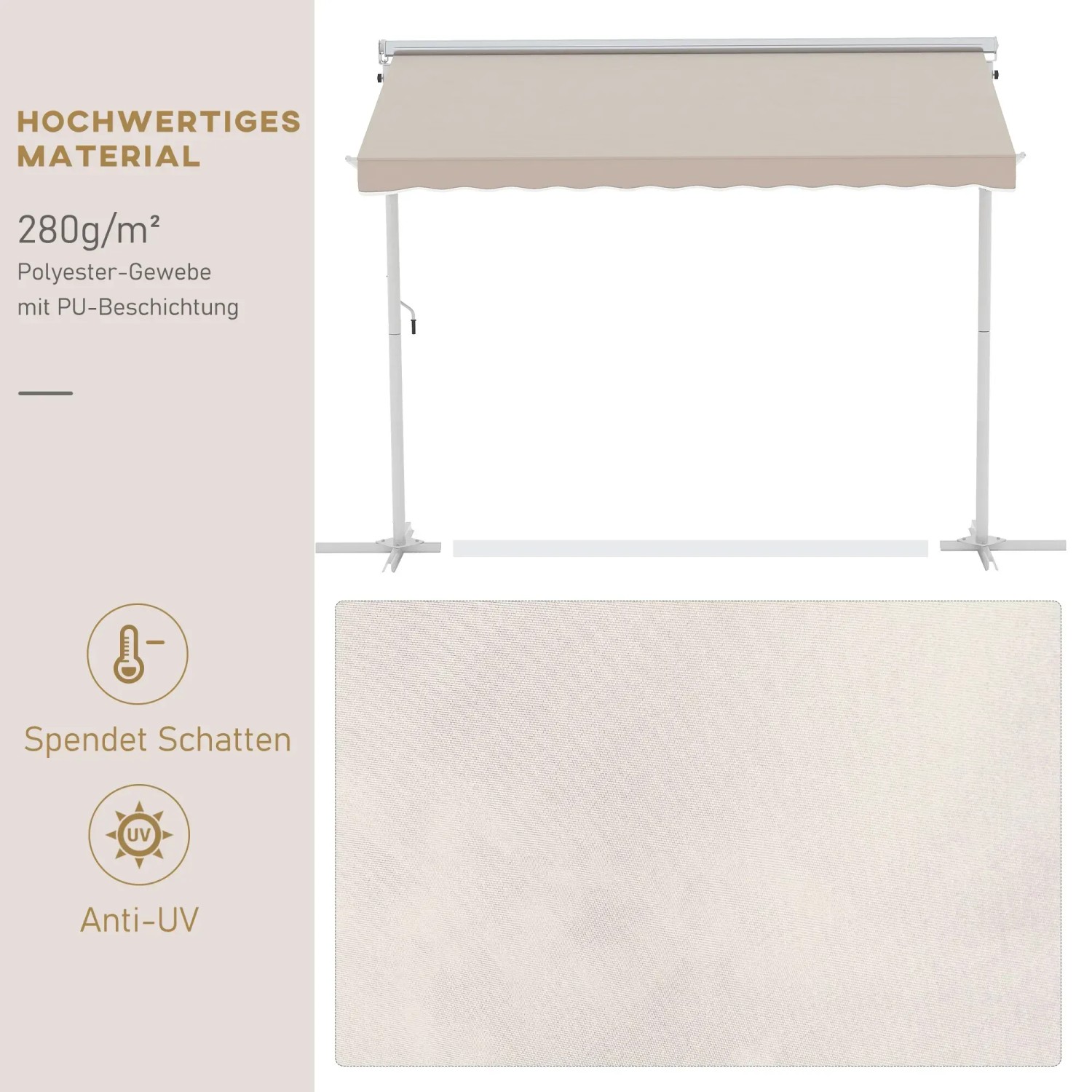 Freistehende, cremeweiße Outsunny Markise aus Metall und Polyester, 300x295x255 cm.