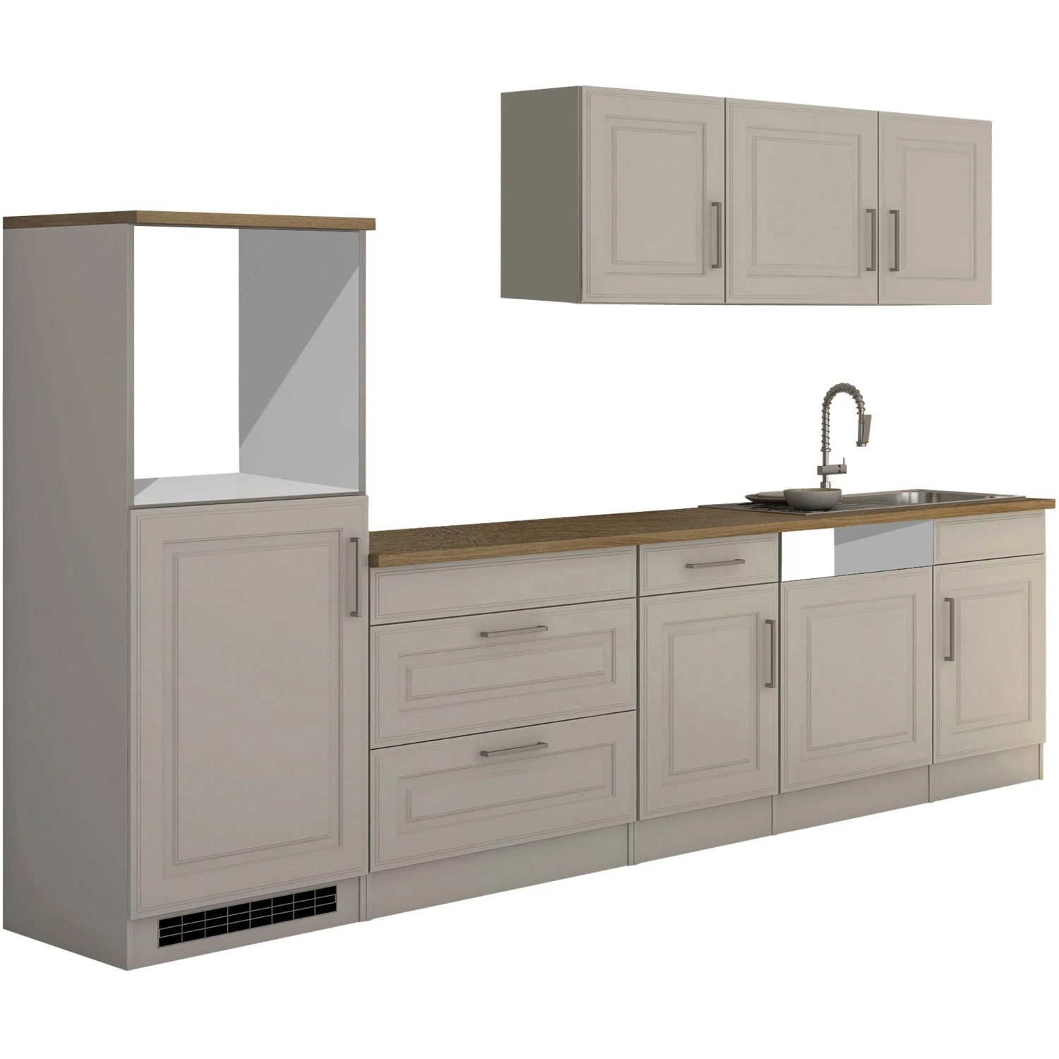 Held Möbel Küchenzeile Rom 300 cm Landhaus Weiß Matt ohne E-Geräte