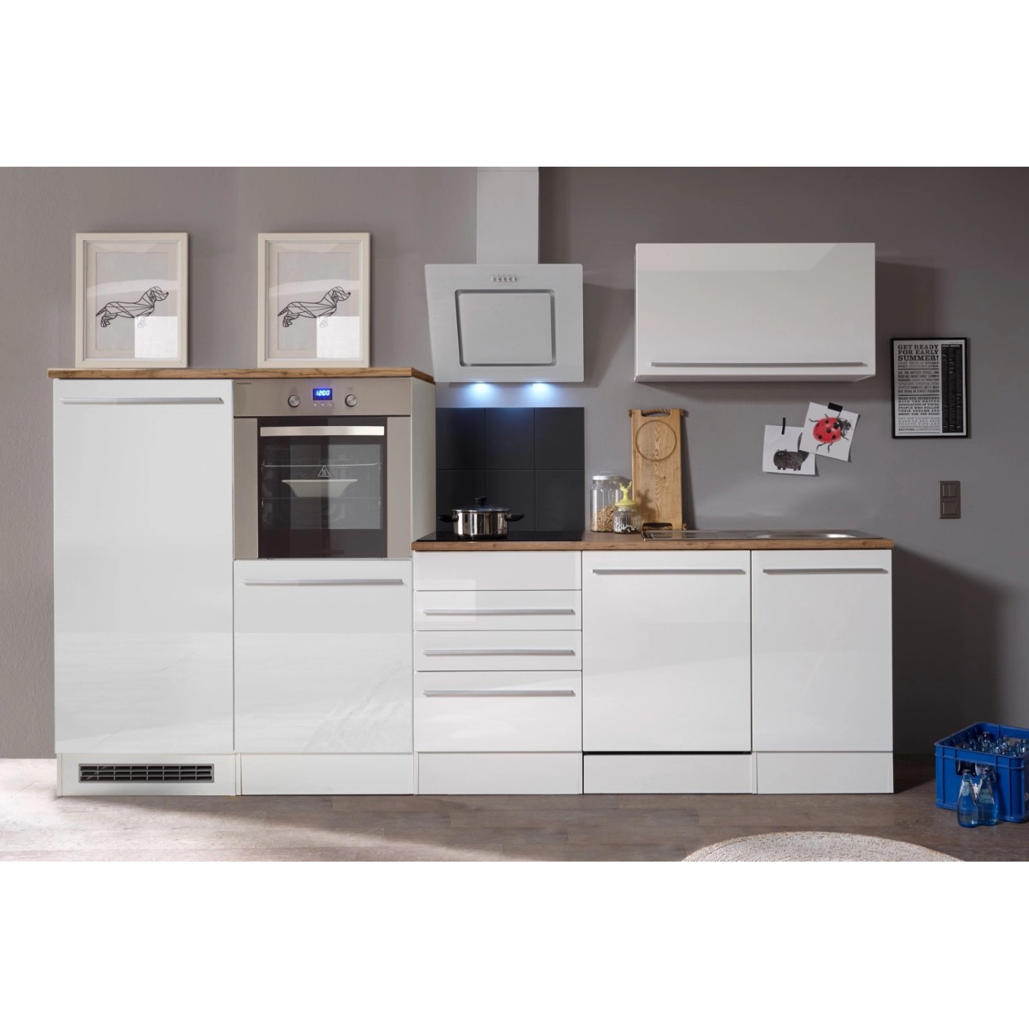 Respekta Premium Küchenzeile/Küchenblock BERP290HWWC 290 cm Weiß Hochglanz