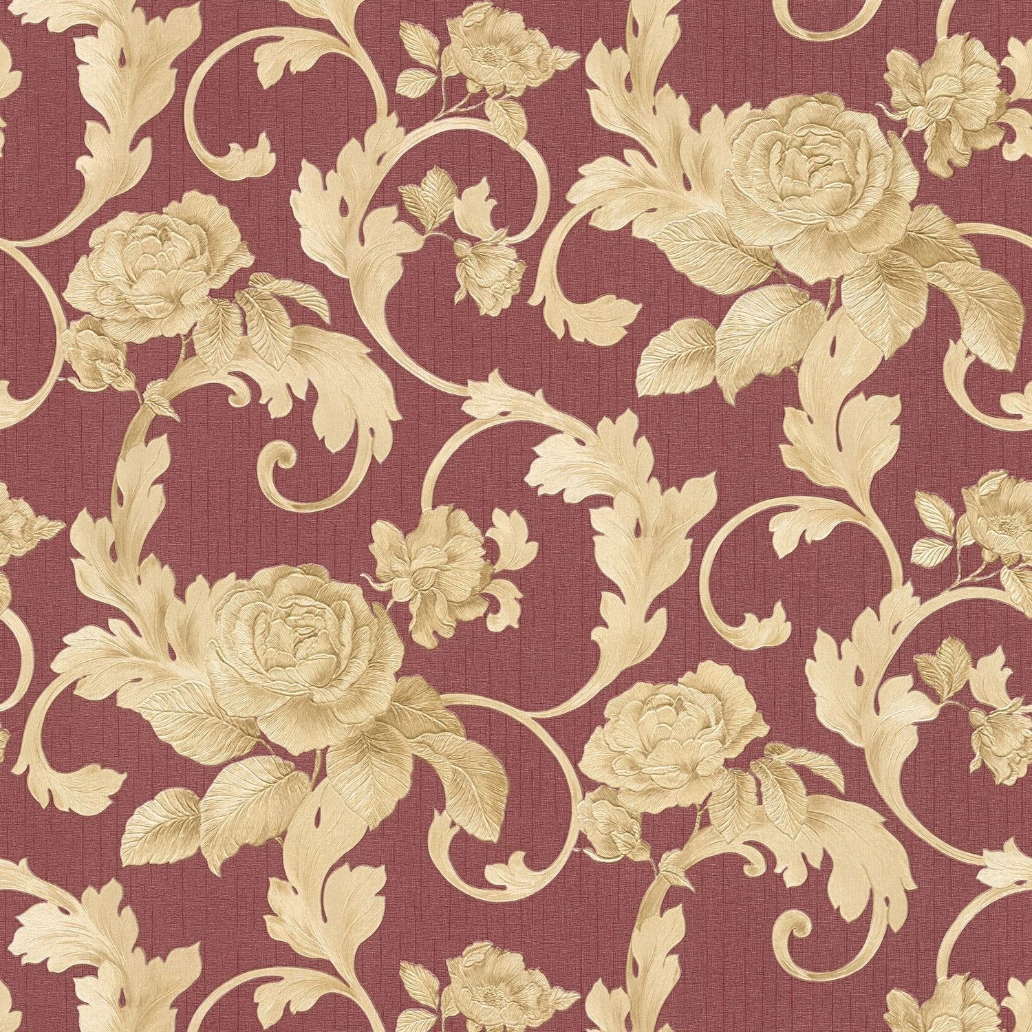 PROFHOME 959832-GU Blumen Tapete Floral Matt Rot Gold 7,035 m2 0,70 m x 10,05 m 7,035 m2 Rot