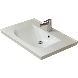 Pelipal Trentino Mineralmarmor-Waschbecken, 80 cm, weiß, mit Armatur.