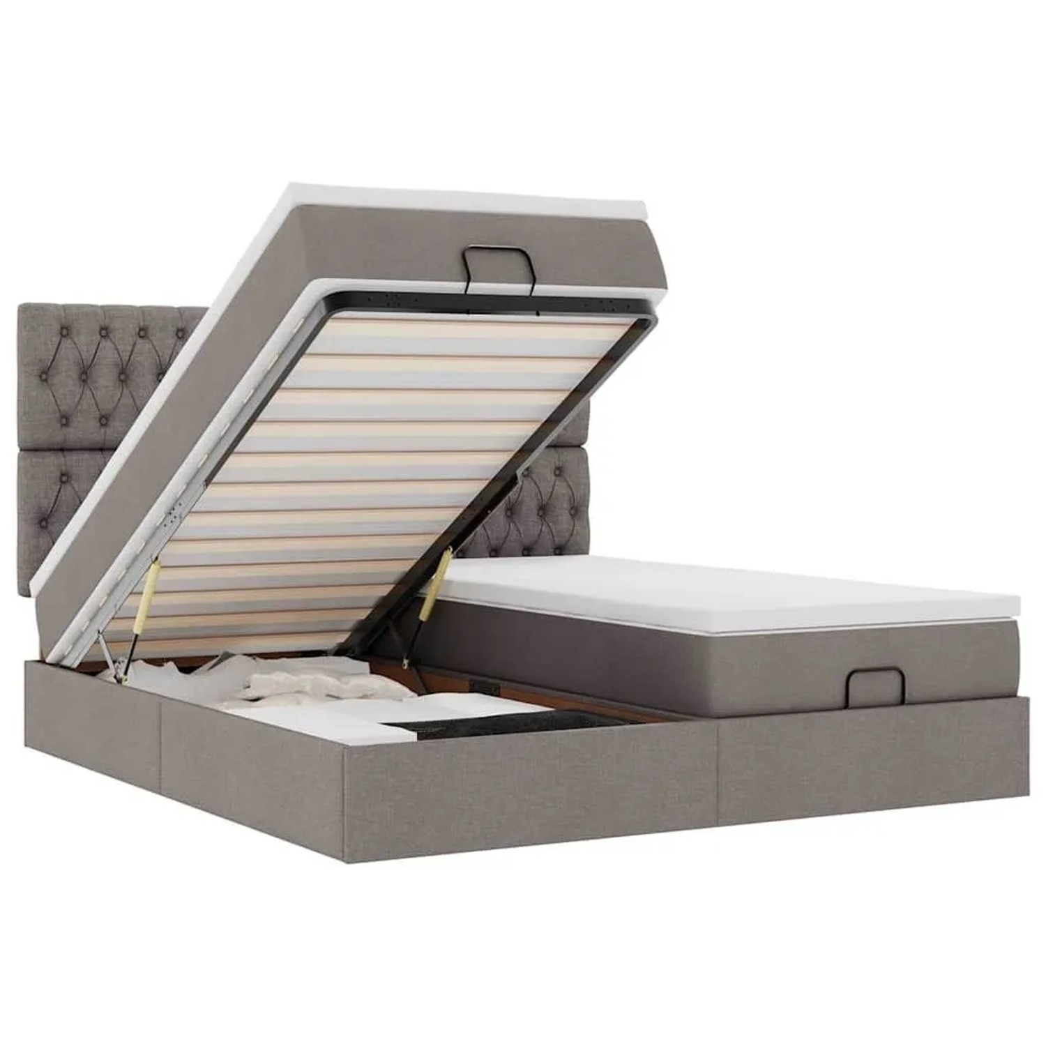 vidaXL Ottoman-Bett mit Matratzen & LEDs Taupe 160x200 cm Stoff 3314559