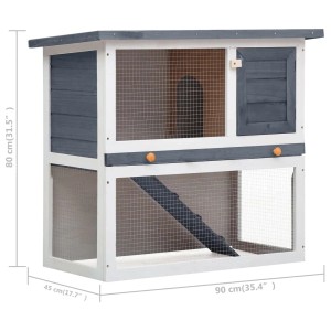 Grauer vidaXL Kaninchenstall aus Holz mit Tür und zwei Etagen. Ideal als Nagerstall.