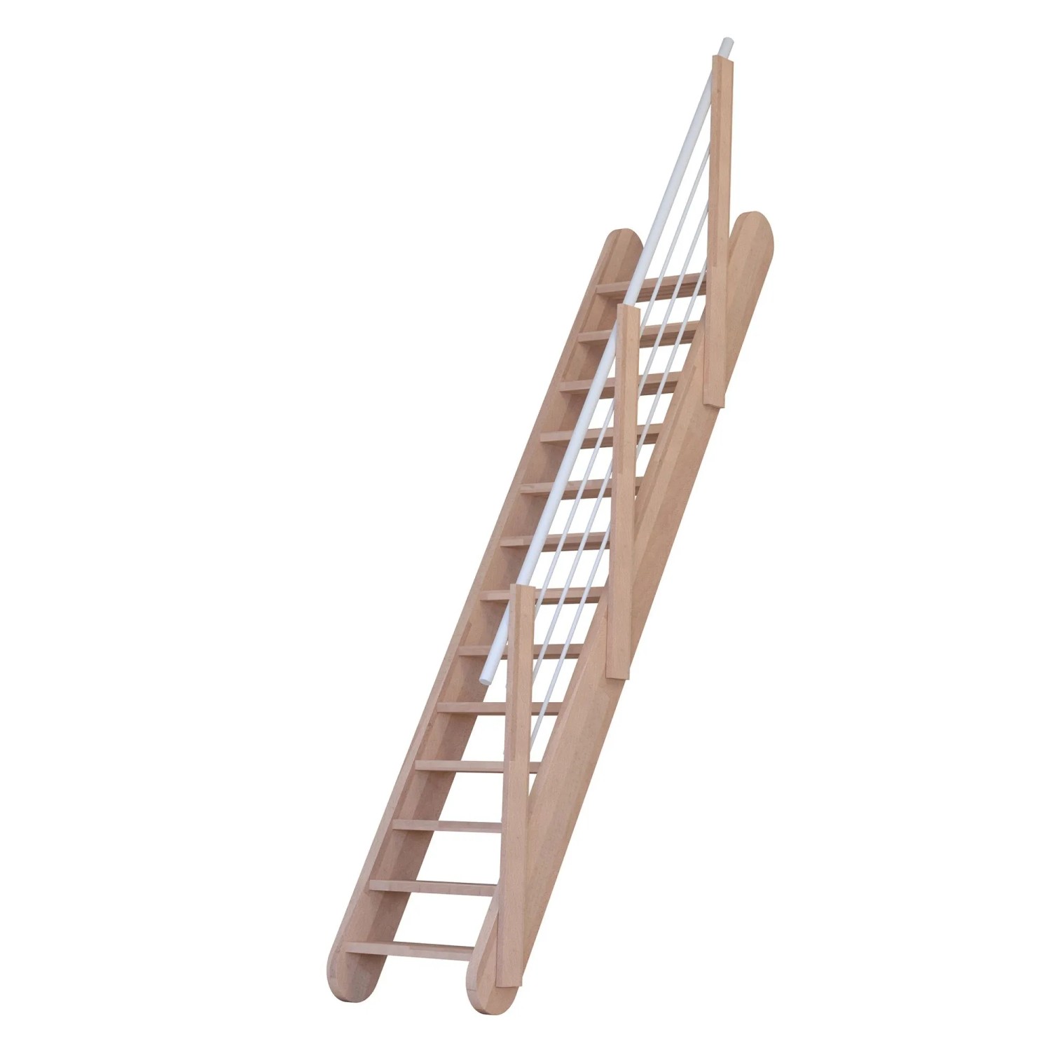 StarWood Treppe Samos Buche Holz-Edelstahl-Geländer Weiß Ganze Stufen FSC® günstig online kaufen