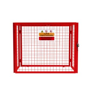 Zusammenklappbarer Gasflaschenschrank, rot, Stahlgeflecht, für bis zu 3 Gasflaschen. Aufbewahrung & Ordnung.