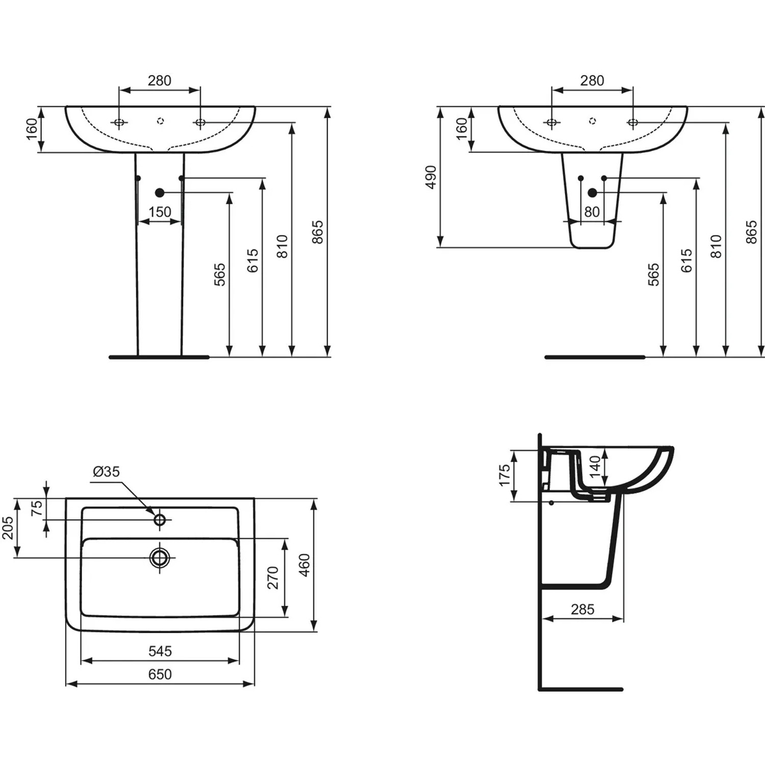 Ideal Standard Waschtisch Eurovit Plus 65 cm 1 Hahnloch mit 