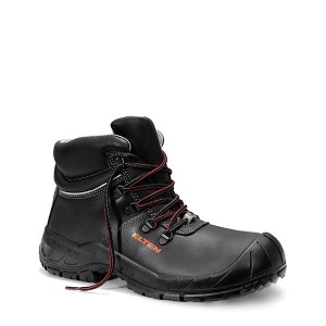 Schwarzer Elten Sicherheitsschnürstiefel Renzo Mid ESD S3 Gr. 44 aus Leder mit Stahlkappe.