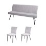 MCW Esszimmer-Set K16, 3-teilig, hellgrau: Bank und 2 Stühle mit Samtbezug und schwarzen Metallfüßen.