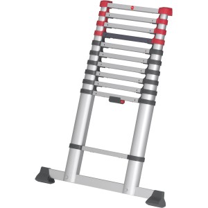 Hailo FlexLine 320 Teleskopleiter aus Aluminium mit 11 Stufen, rot/silber.