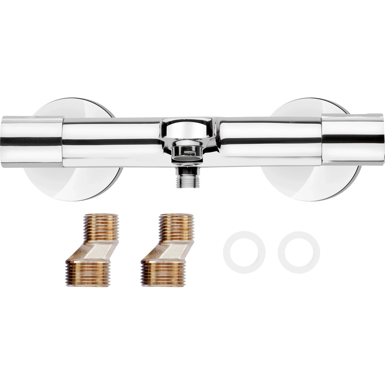 baliv Thermostat-Wannenarmatur WA-5020 Chrom mit S-Anschlüssen und Rosetten.