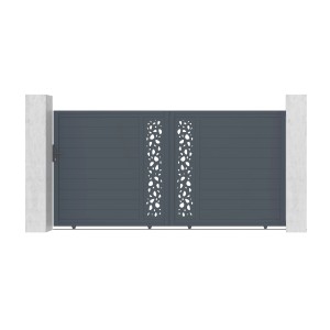 Elektrisches Schiebetor Casanoov Sunny, 3,5 m breit, mit Antrieb. Gartentor aus Aluminium in Anthrazit mit Muster.