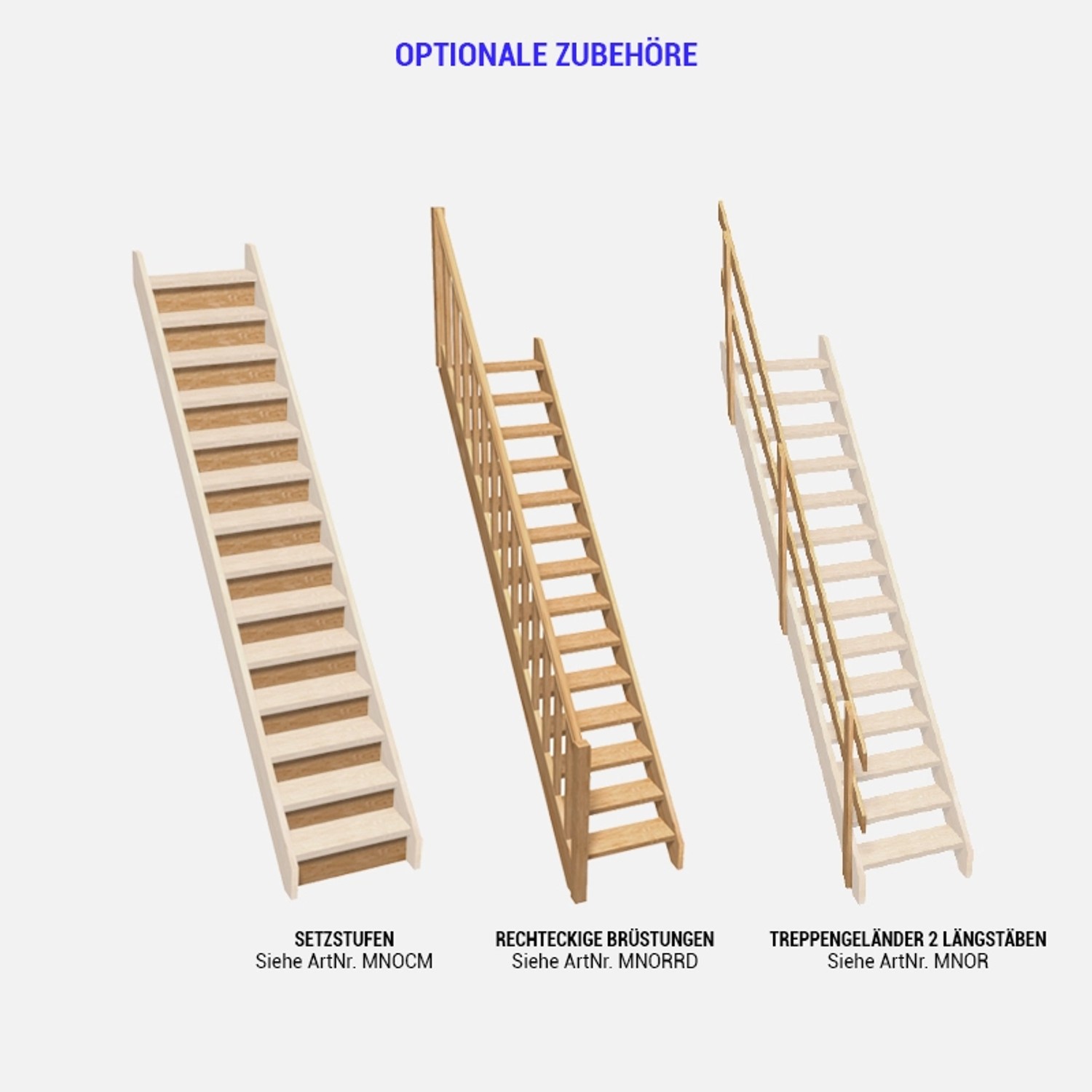 Zubehör für Kordo Gerade Treppe: Setzstufen, Brüstungen und Treppengeländer aus Fichte.