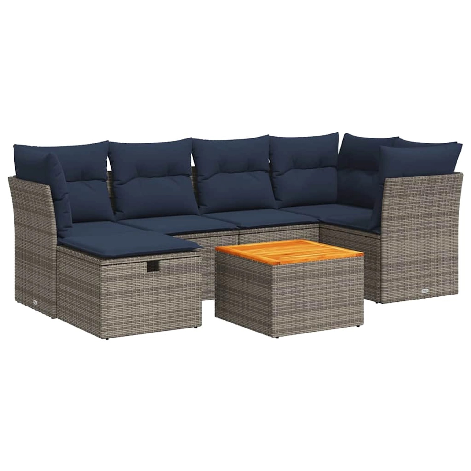 vidaXL 7-Tlg Garten-Sofagarnitur mit Kissen Grau Poly Rattan 3325764