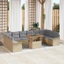 Beiges 11-teiliges vidaXL Garten-Sofa-Set mit Stauraum aus Poly Rattan.