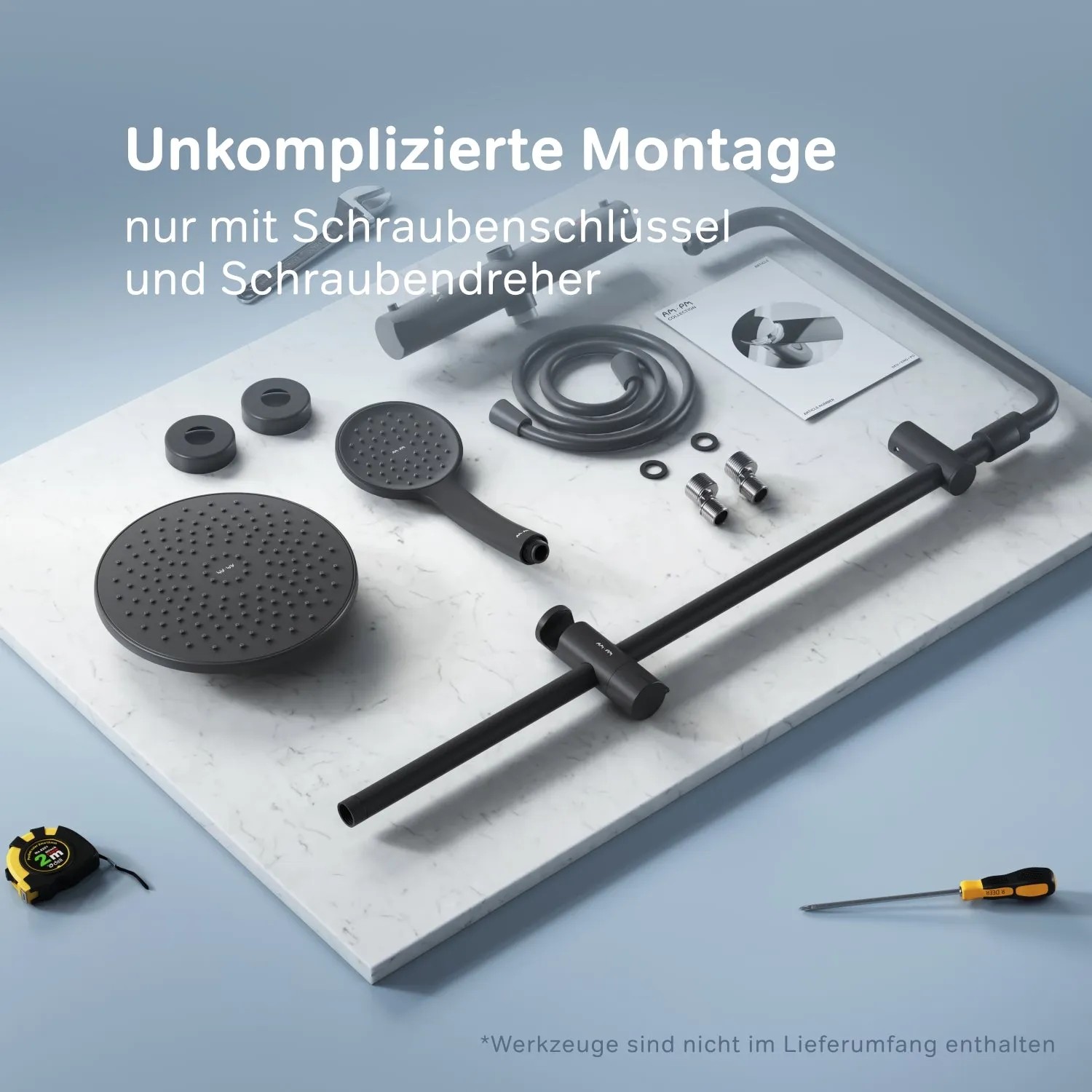 Schwarzes Duschsystem Mit Thermostat – Regendusche & Handbrause, Deckenmontage, 8 Zoll