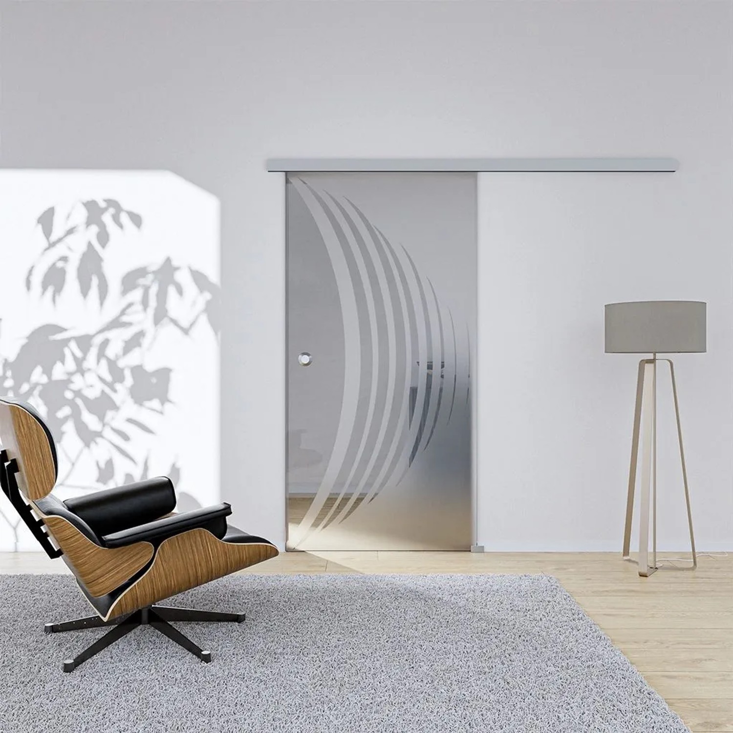 Hansaglas Glasschiebetür Avus 1 900 x 2050 mm Komplettset Silber Muschelgriff