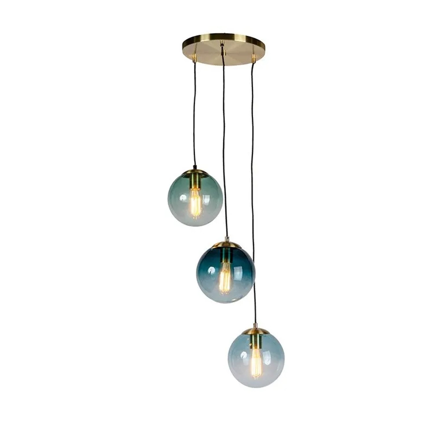 QAZQA Art Deco Hängelampe Messing mit Blauem Glas Pallon