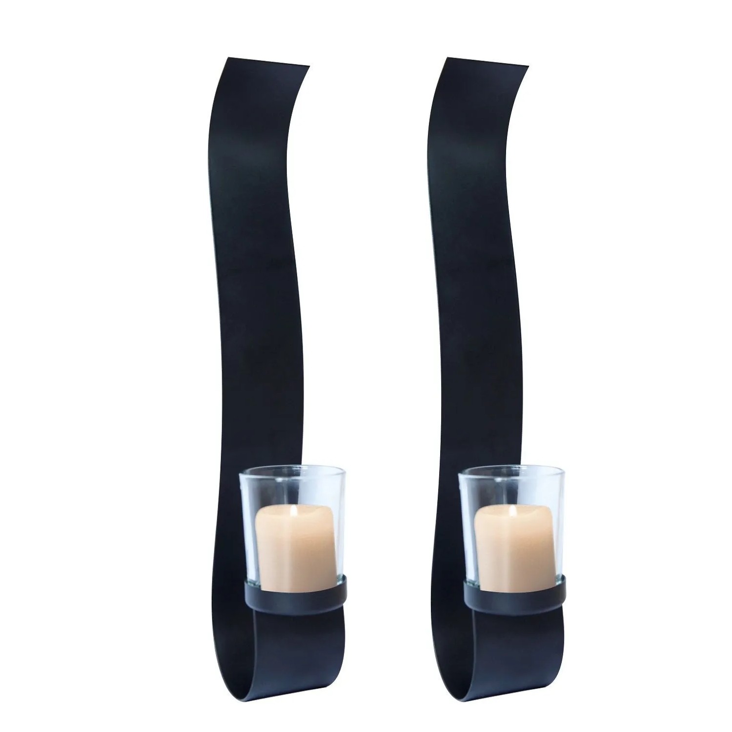 Lex 2er Set Wandkerzenhalter Metall mit Glas Wanddeko Kerzenhalter Wandlicht Schwarz