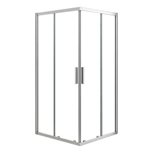 Eckige AICA Duschkabine 76x76cm mit Schiebetür und silbernem Rahmen.