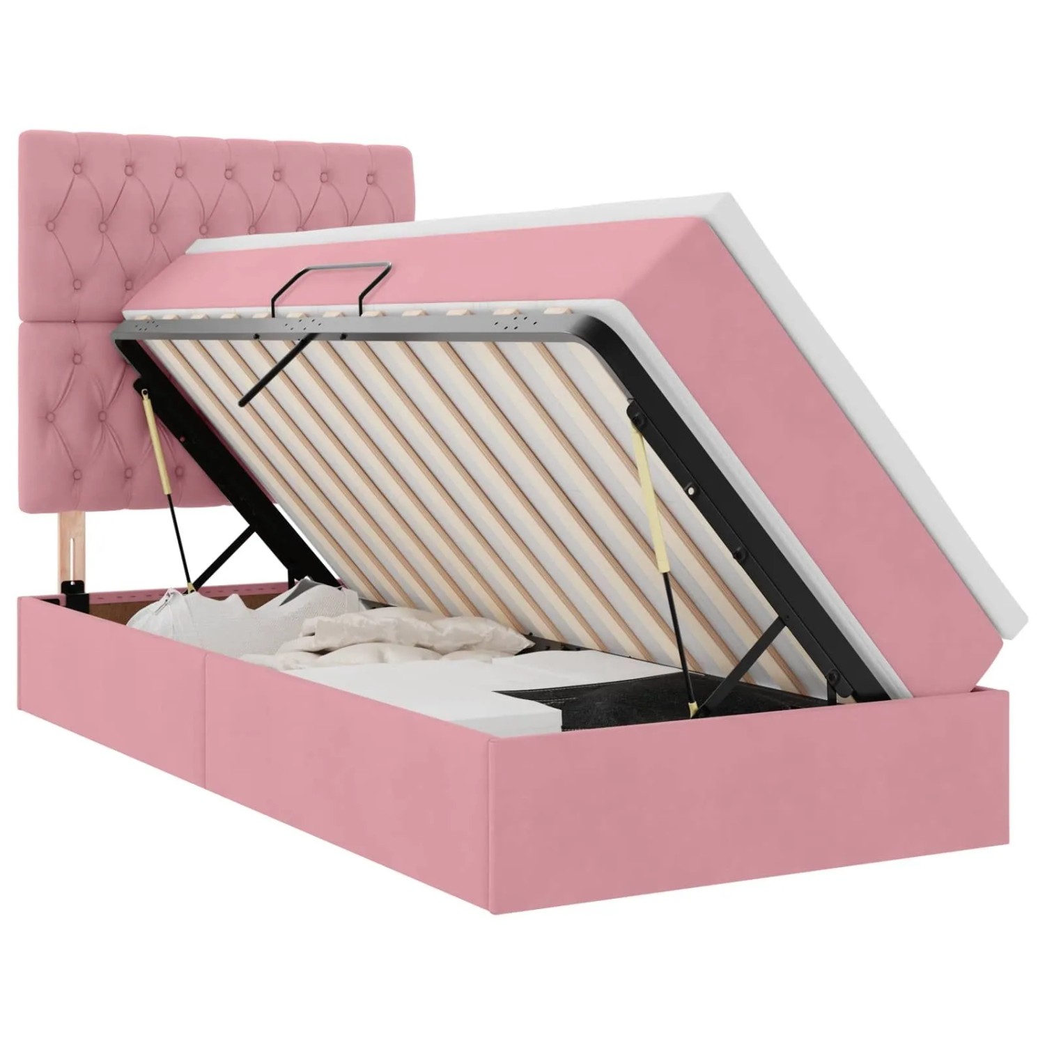 vidaXL Bett mit Stauraum und LED mit Matratze Rosa 90 x 200 cm Samt 3372704