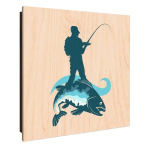 Banjado Schlüsselkasten aus Holz, 30x30cm, Motiv Angler. Schlüsselaufbewahrung mit 50 Haken.