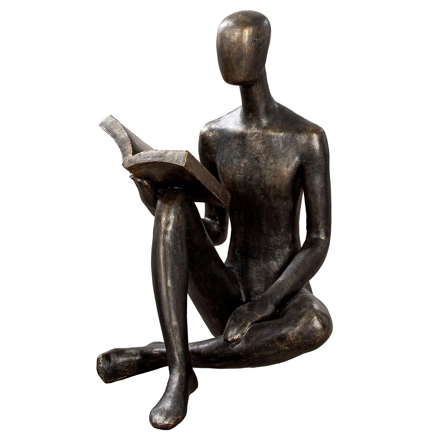 Gilde Skulptur Reading Bronzefarben 80 cm x 59 cm
