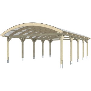 Weißes Skan Holz Bogendach-Carport Franken mit Doppelstegplatten und 10 Pfosten.