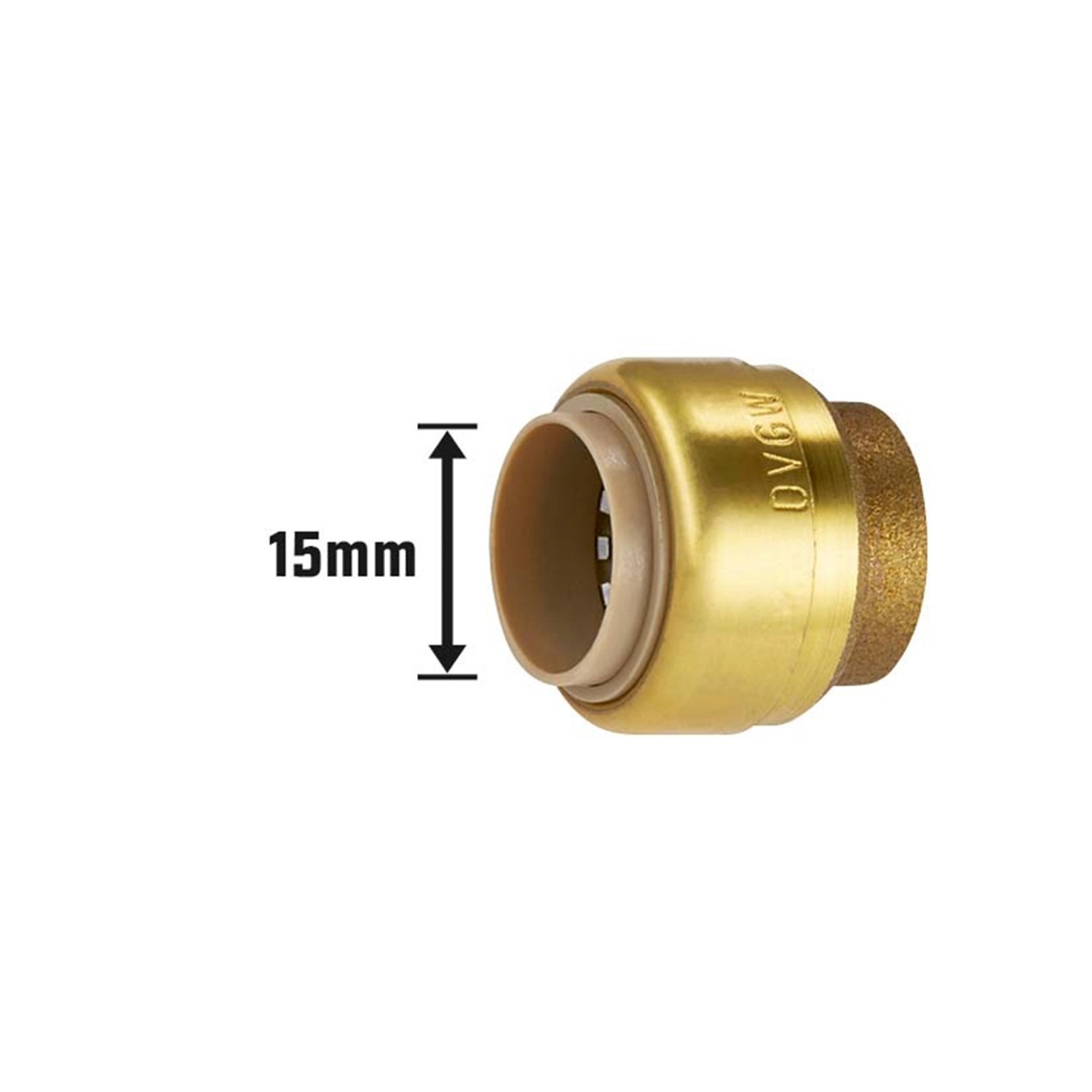 Messing Steck-Kappe, 15 mm, zum Verschließen von Steckfittings für Trinkwasser- und Heizungsrohre.