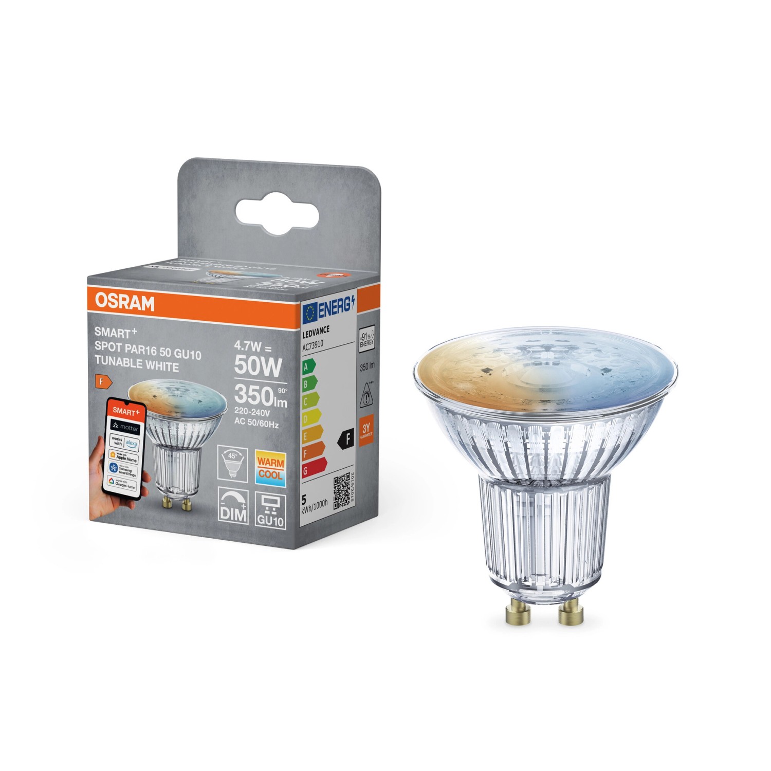 Osram LED-Leuchtmittel GU10 Reflektorform PAR16 Dimmbar 4,7 W 350 lm 5,4 x 5 cm