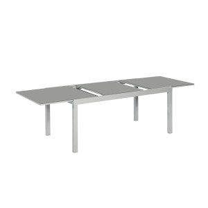 Ausgezogener, rechteckiger Merxx Gartentisch Semi AZ, 110x75 cm, mit Aluminiumgestell und grauer Tischplatte.