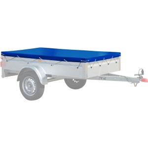 Blaue Stema Flachplane auf Autoanhänger AN750/Basic 750/850/1000 zum Schutz der Ladung.