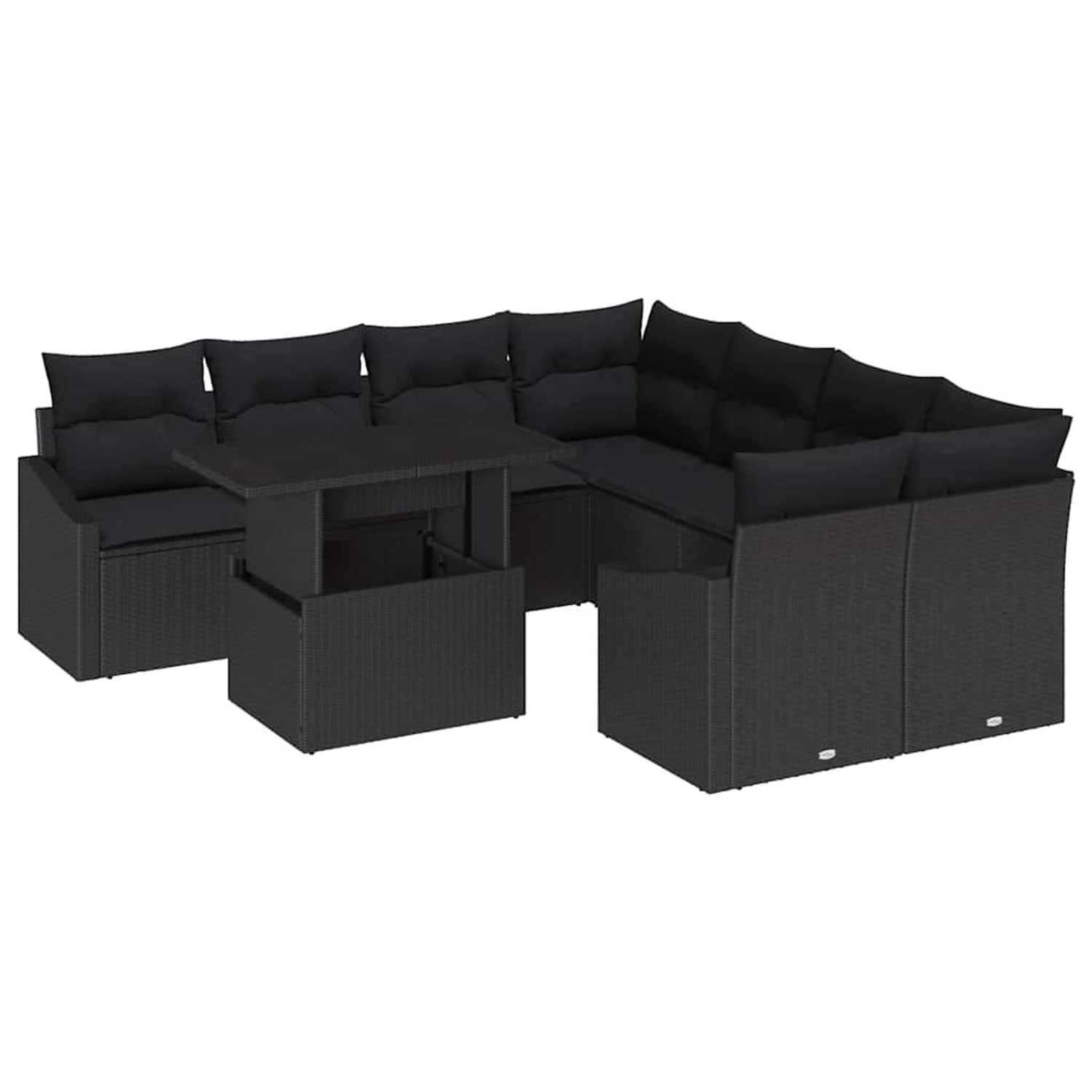 vidaXL 9-Tlg Garten-Sofagarnitur mit Kissen Schwarz Poly Rattan 3357716 günstig online kaufen