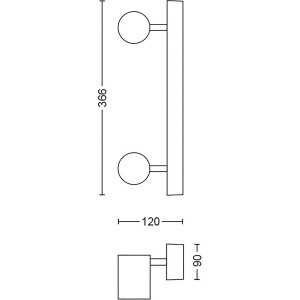 Skizze der Philips Hue Adore Badleuchte, 2-flammig, mit Maßen.