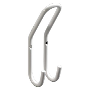 Weiße Hettich Garderobenleiste mit 2 Haken aus Metall zum Anschrauben.
